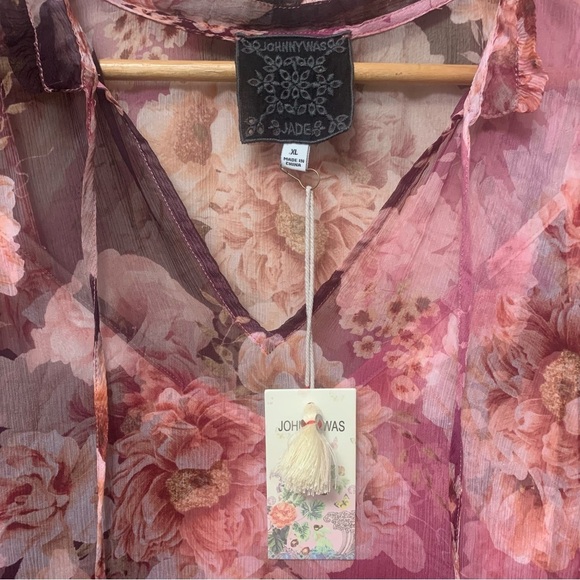 Johnny Was Carina Silk Dress Size XL Pink Floral NWT New - Picture 10 of 12